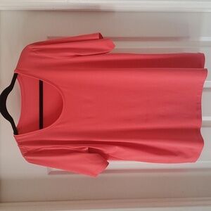 Susan Graver Liquid Knit Top, Scoop Neck, short-sleeved, Tangerine, L